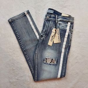 Blue Cult Light Blue Crinkle Mid Rise Stripe Jeans Size 18